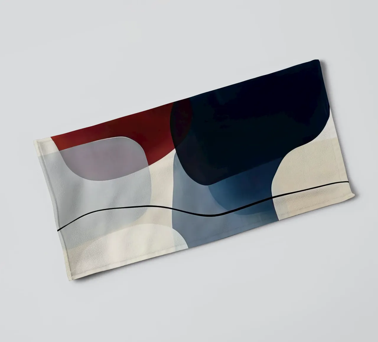 Minimalistische geschwungene Geometrie in Marineblau und Rot Handtuch von Artbyvo