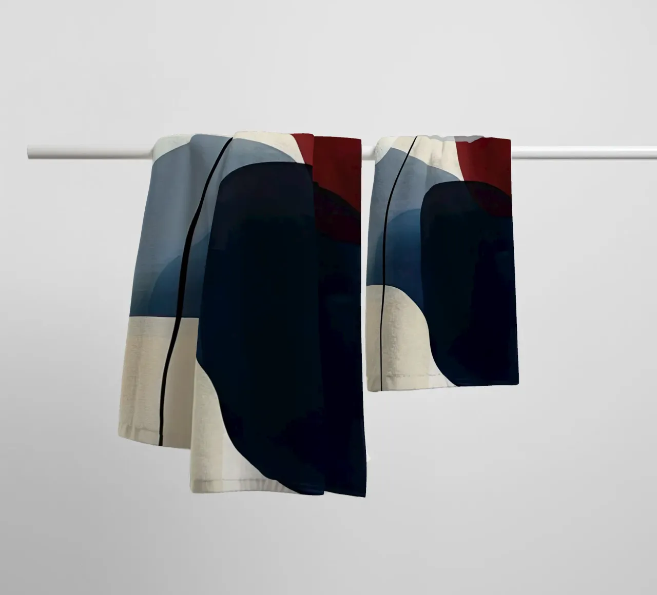 Minimalistische geschwungene Geometrie in Marineblau und Rot Handtuch von Artbyvo