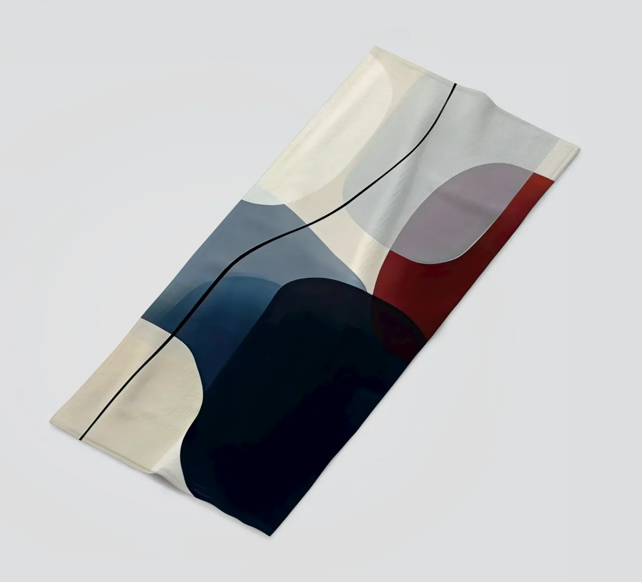 Minimal Curved Geometry in Navy and Red beach towel by Artbyvo