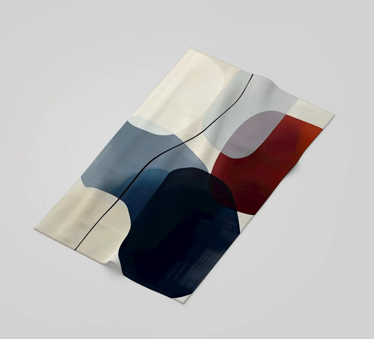 Minimal Curved Geometry in Navy and Red beach towel by Artbyvo