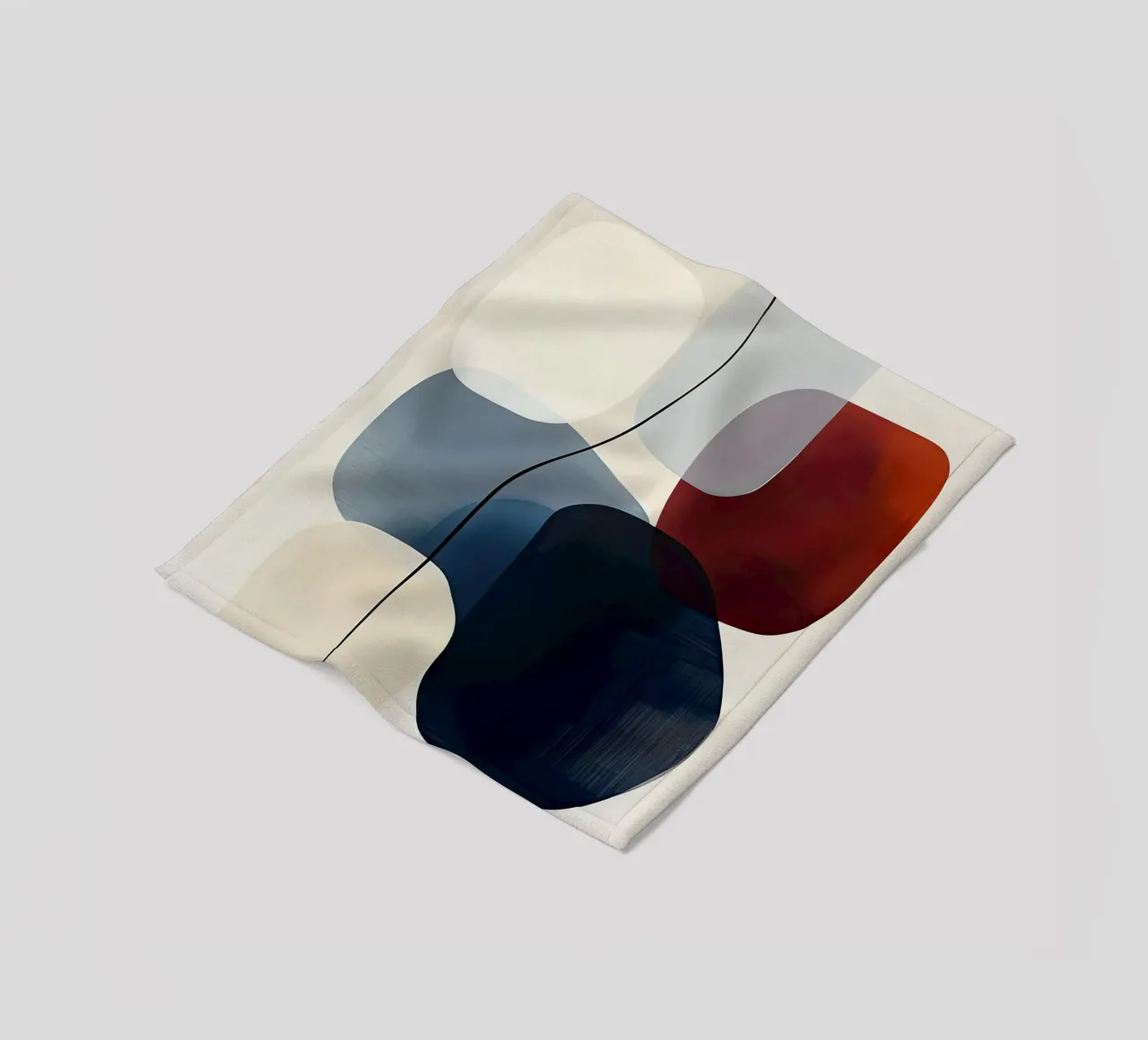 Minimal Curved Geometry in Navy and Red fleece blanket by Artbyvo