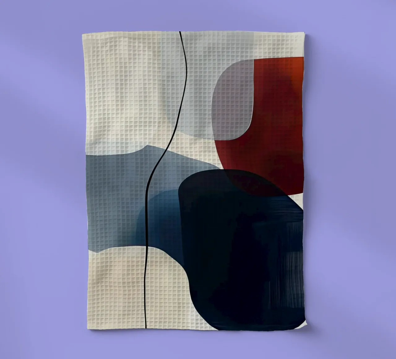 Minimaal gebogen geometrie in marine en rood theedoek van Artbyvo
