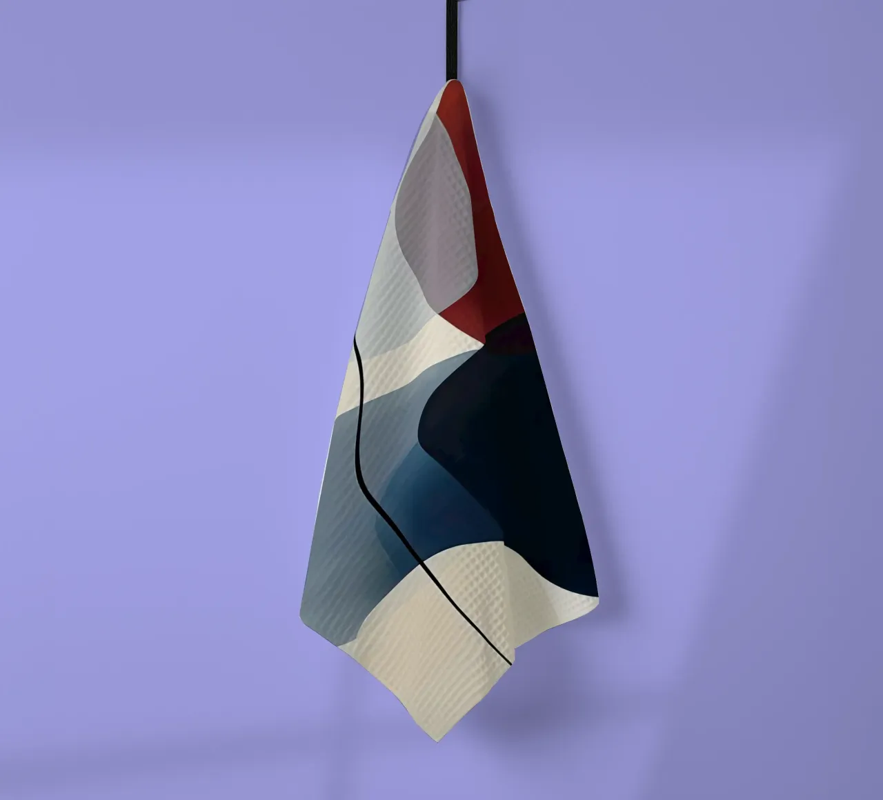 Minimaal gebogen geometrie in marine en rood theedoek van Artbyvo