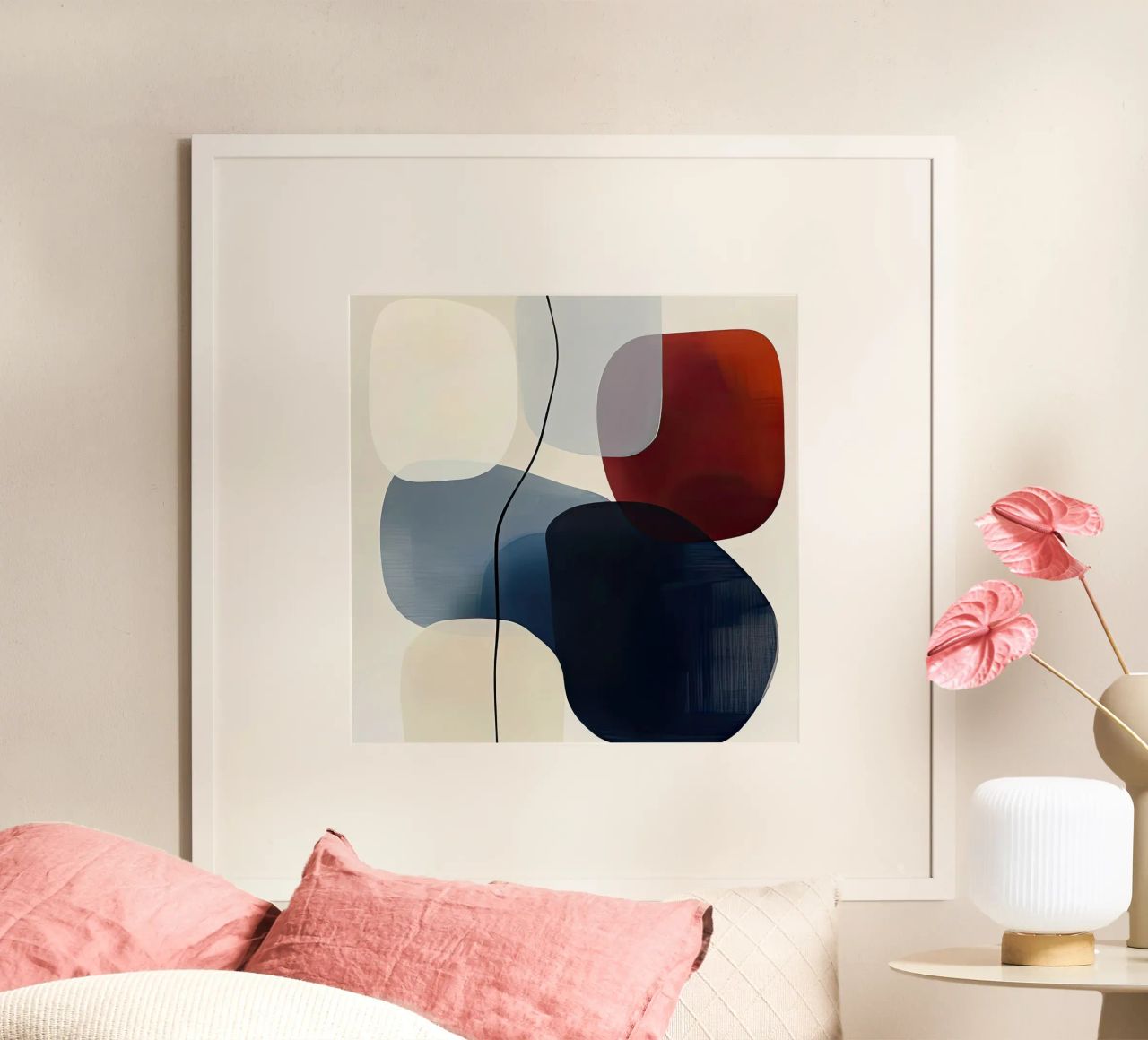 Minimal Curved Geometry in Navy and Red poster by Artbyvo