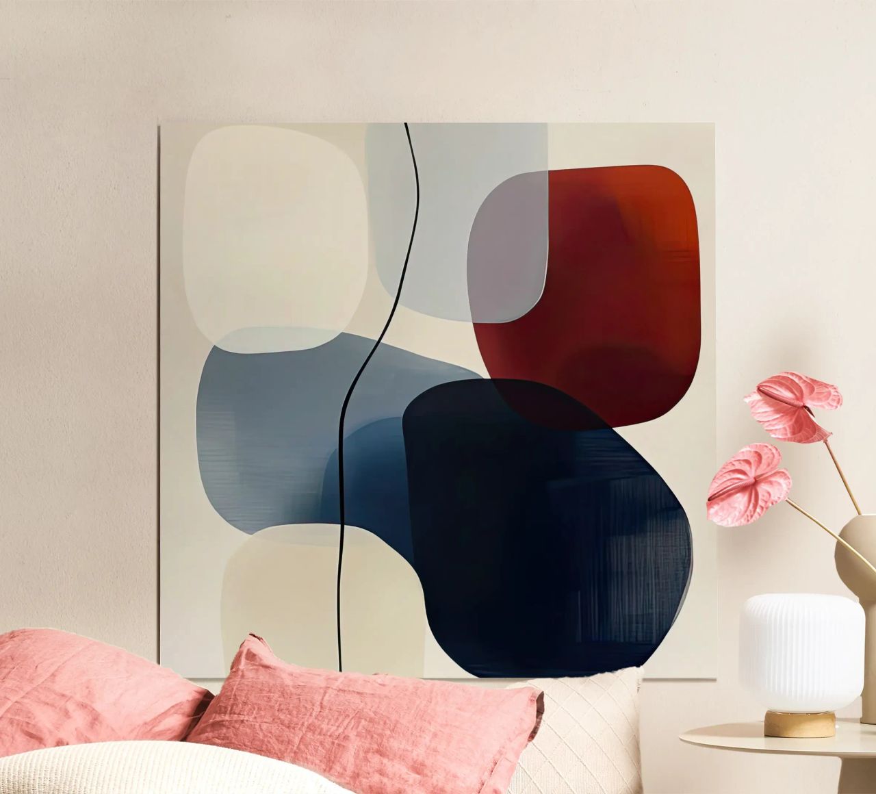 Minimal Curved Geometry in Navy and Red poster by Artbyvo