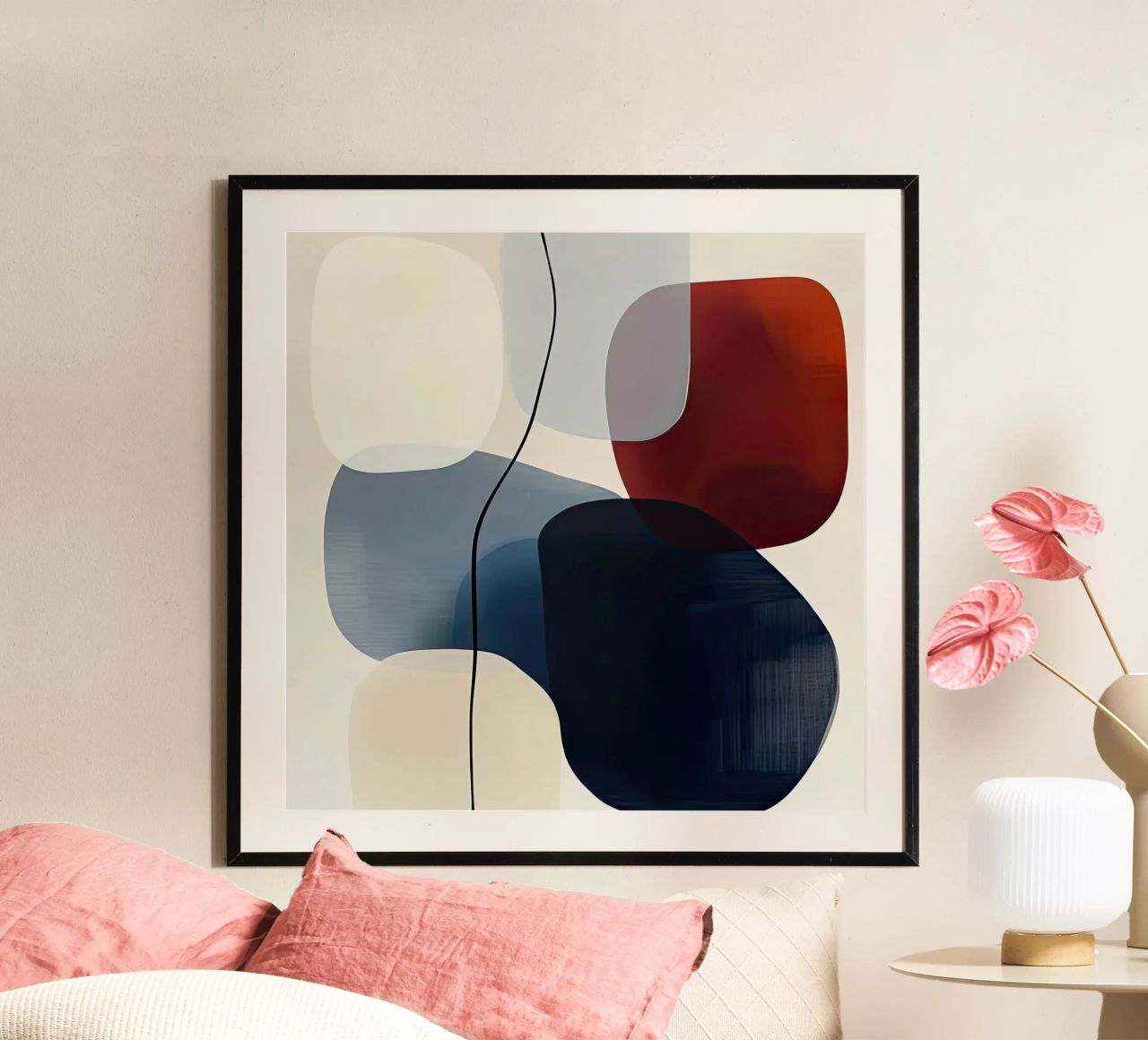 Minimal Curved Geometry in Navy and Red poster by Artbyvo