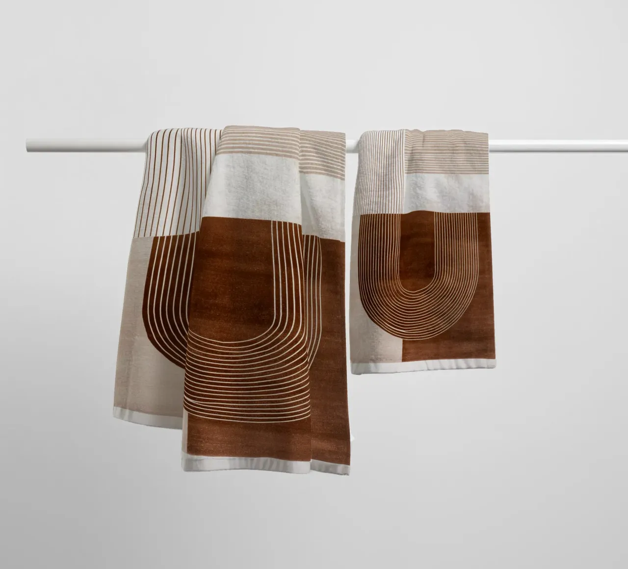 Abstract lines in warm beige and brown tones towel by Autofocus