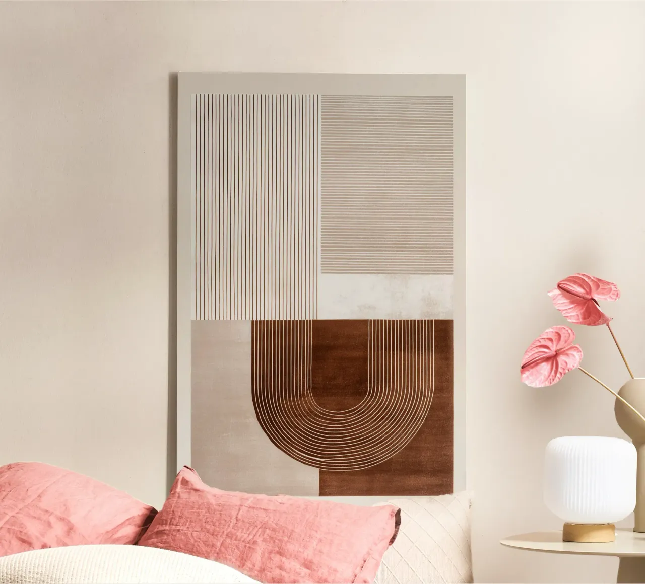 Abstract lines in warm beige and brown tones canvas by Autofocus