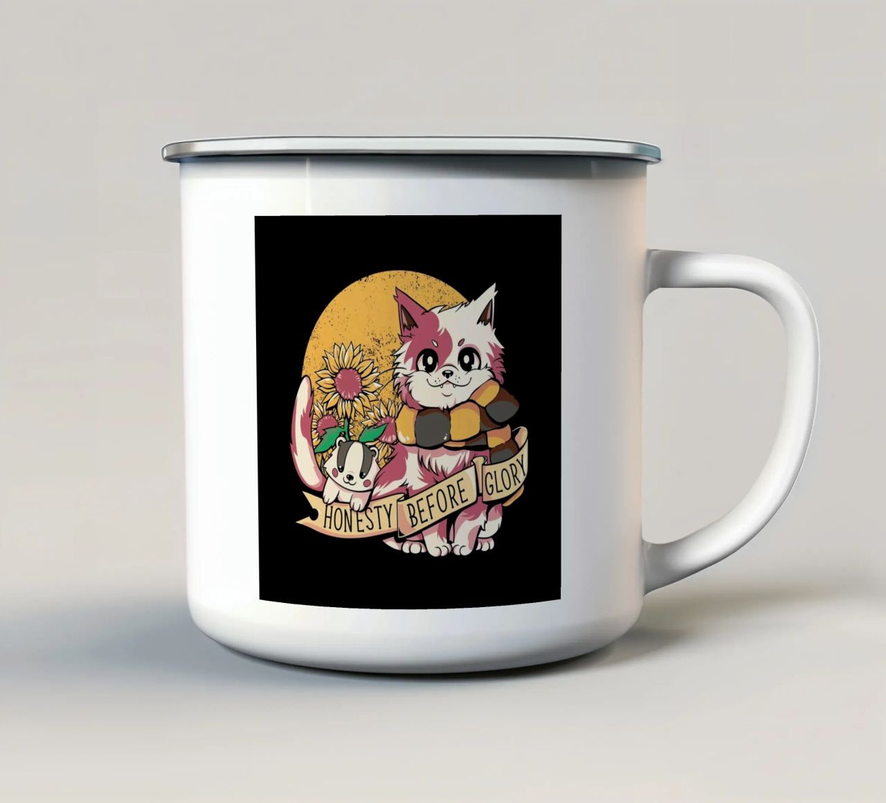 Giant Cat, Tiny Elephant tazza in smalto da Tobe Fonseca