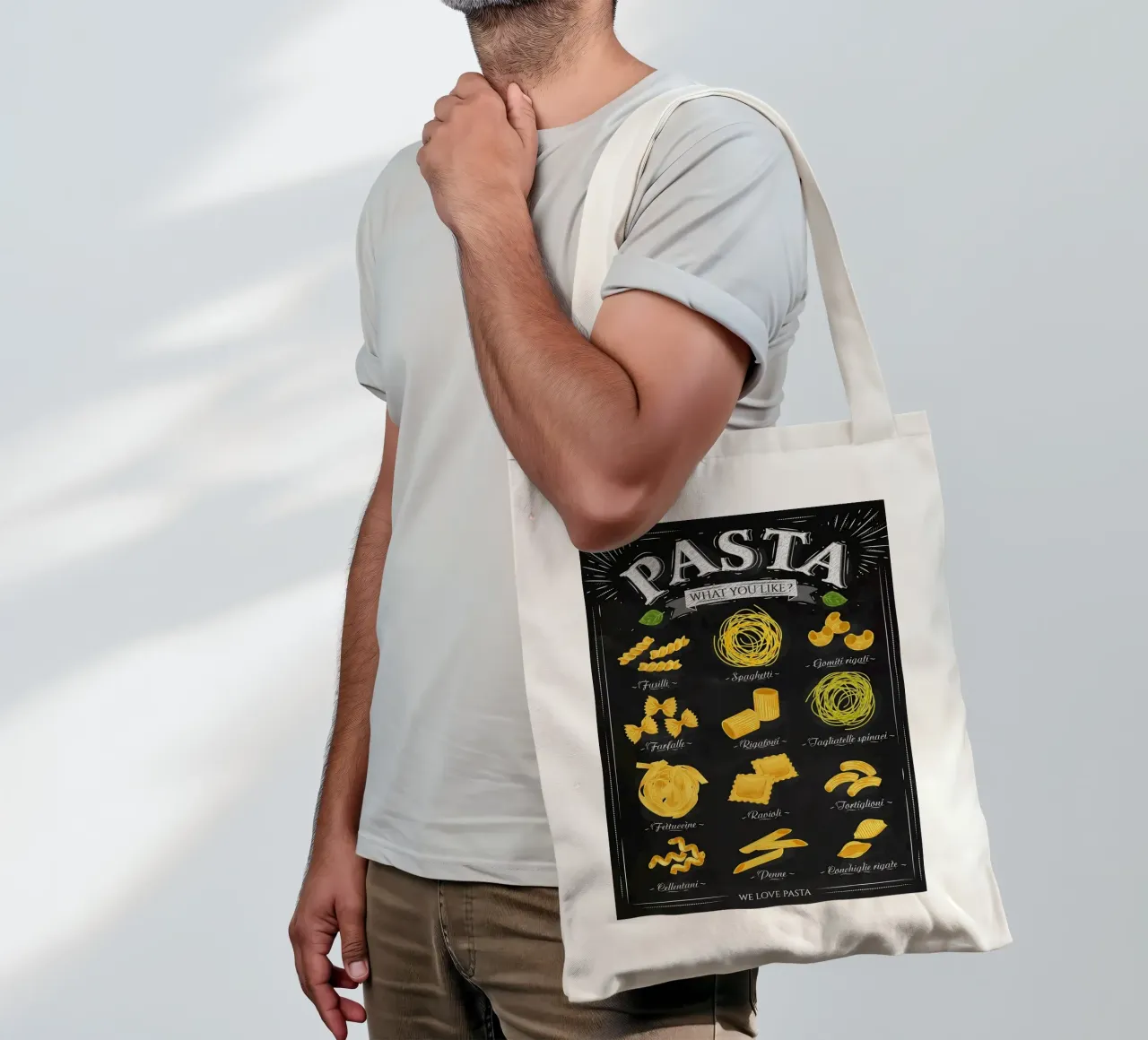 Pasta types tote bag by Patrick J Curtis