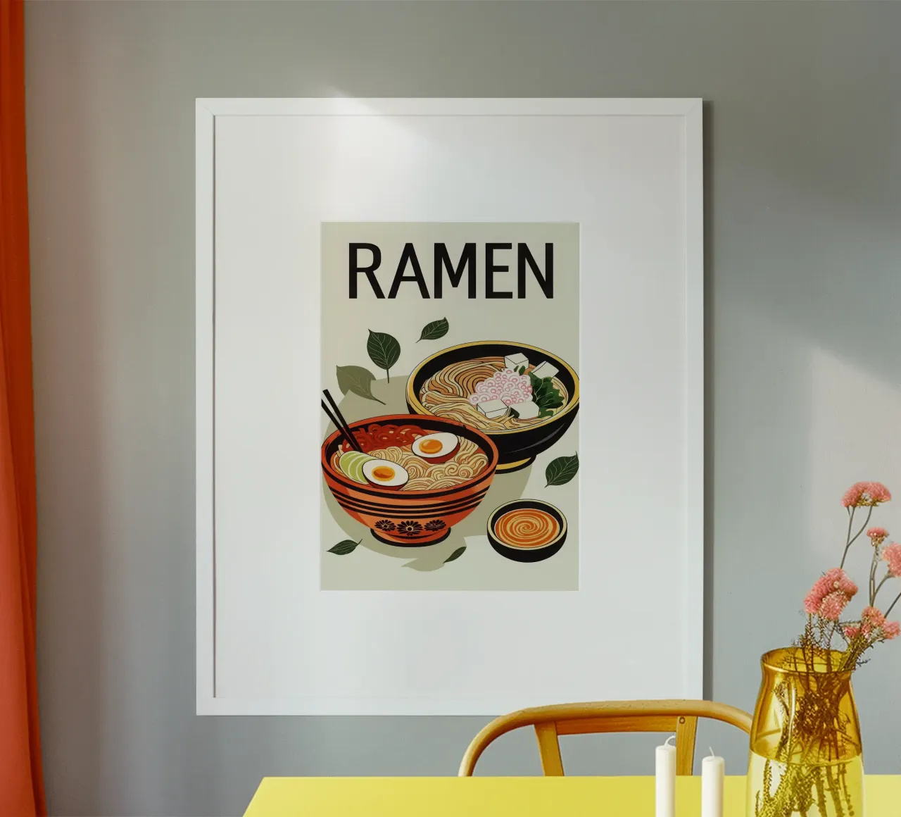 Ramen Bowls cibo giapponese poster con telaio in alluminio da Patrick J Curtis