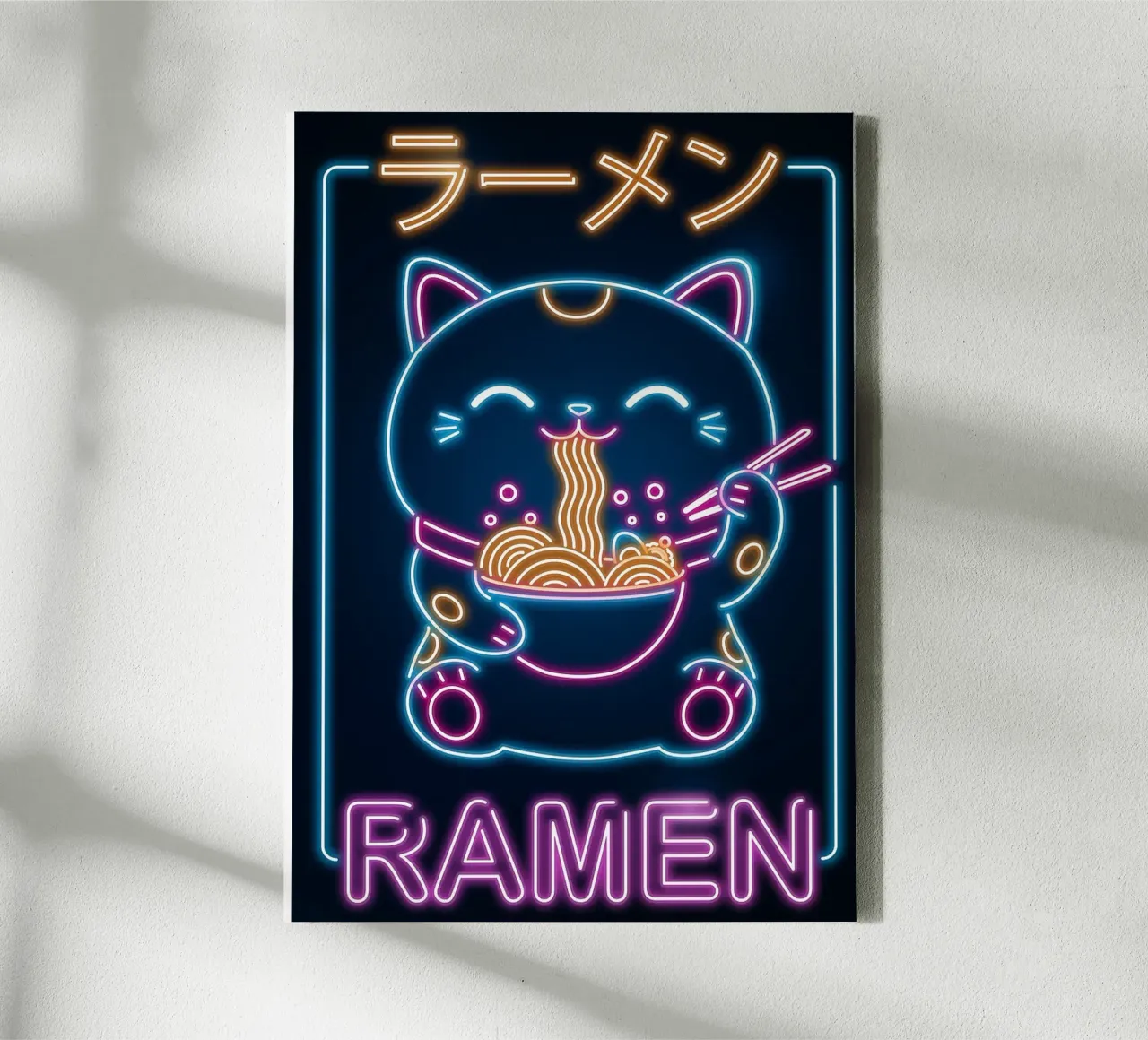 Retro Neko Ramen Bord canvas met Baklijst van Patrick J Curtis