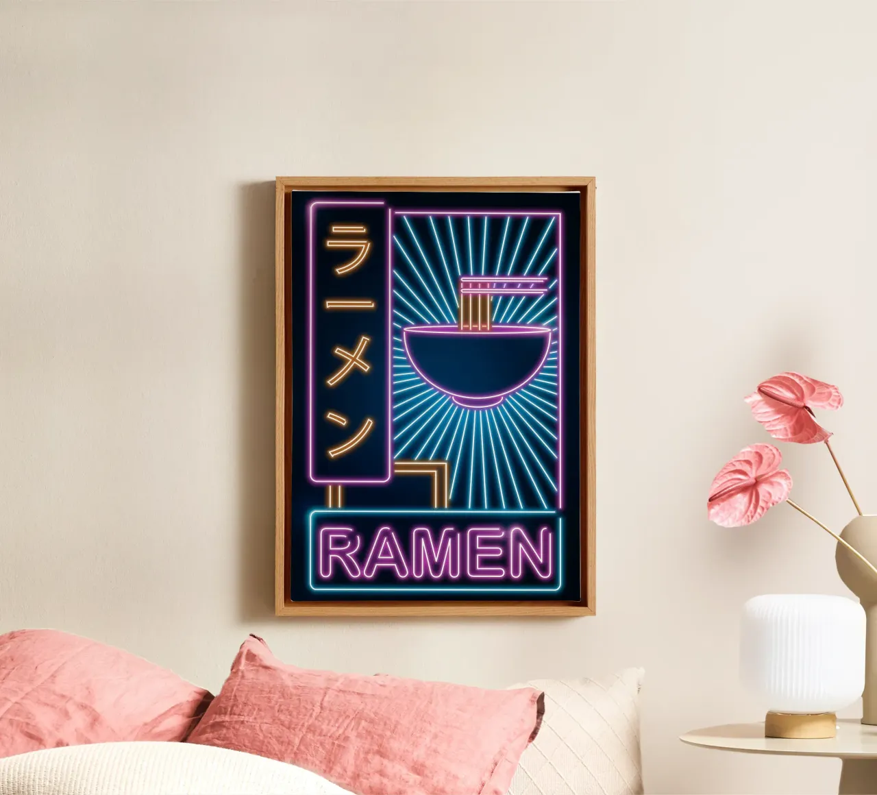 Retro Ramen Bord canvas met Baklijst van Patrick J Curtis