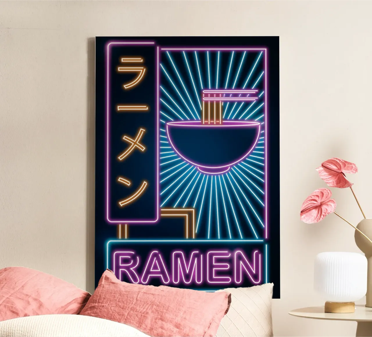Retro Ramen Bord canvas met Baklijst van Patrick J Curtis
