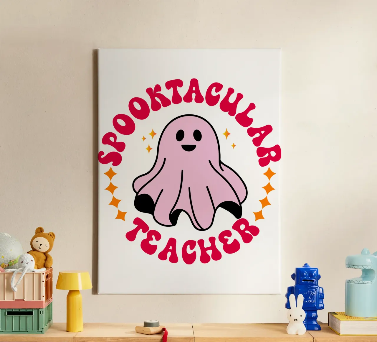 spooktaculaire leraar grappig halloween canvas met Baklijst van ersanim