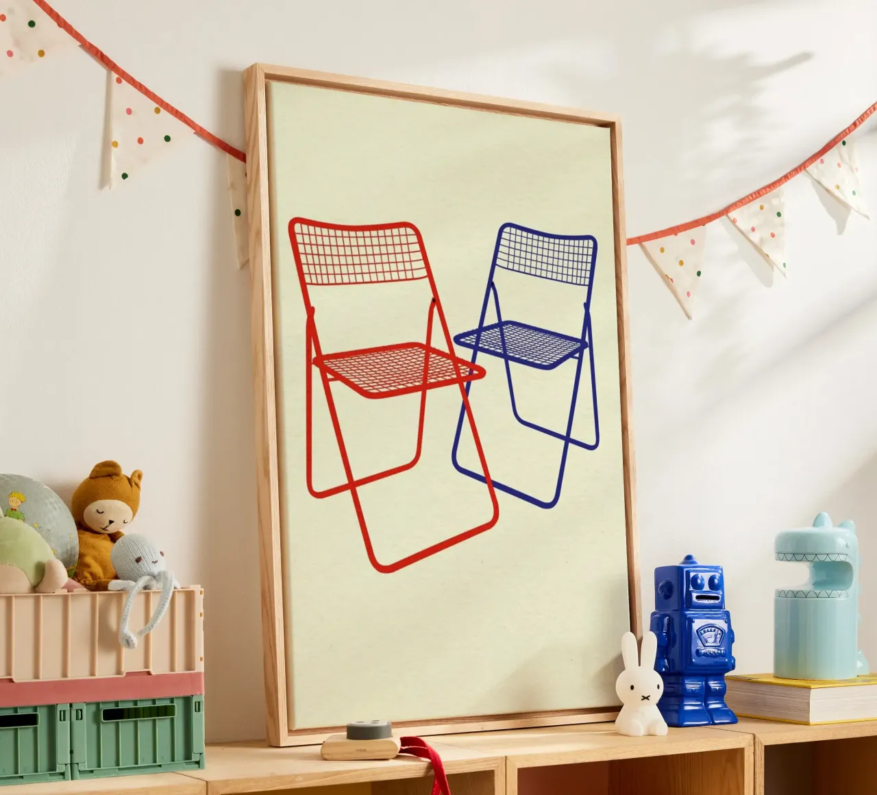 Ted Net Chair Red Blue canvas with Floater frame by Rosi Feist