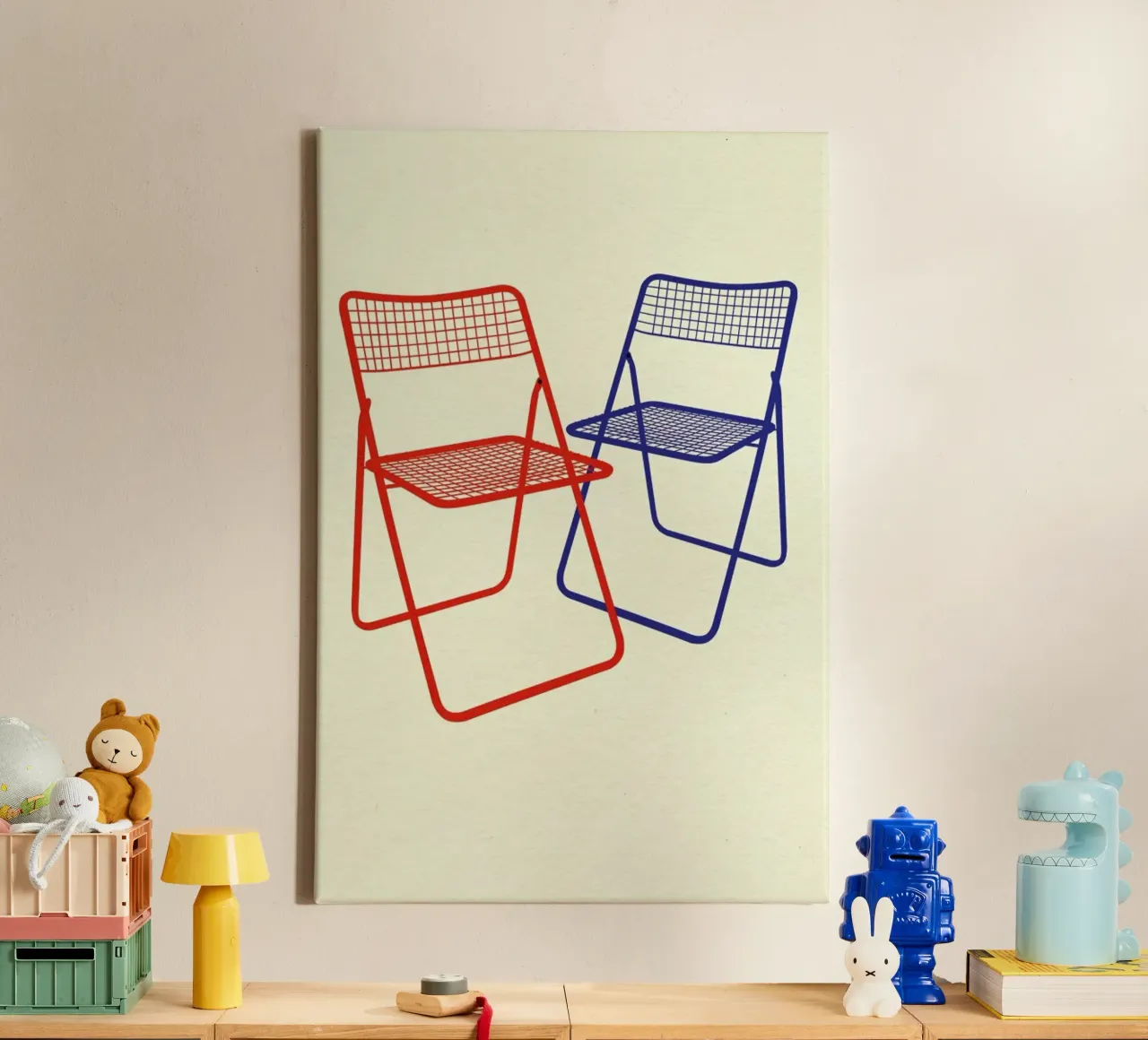 Ted Net Chair Red Blue canvas with Floater frame by Rosi Feist