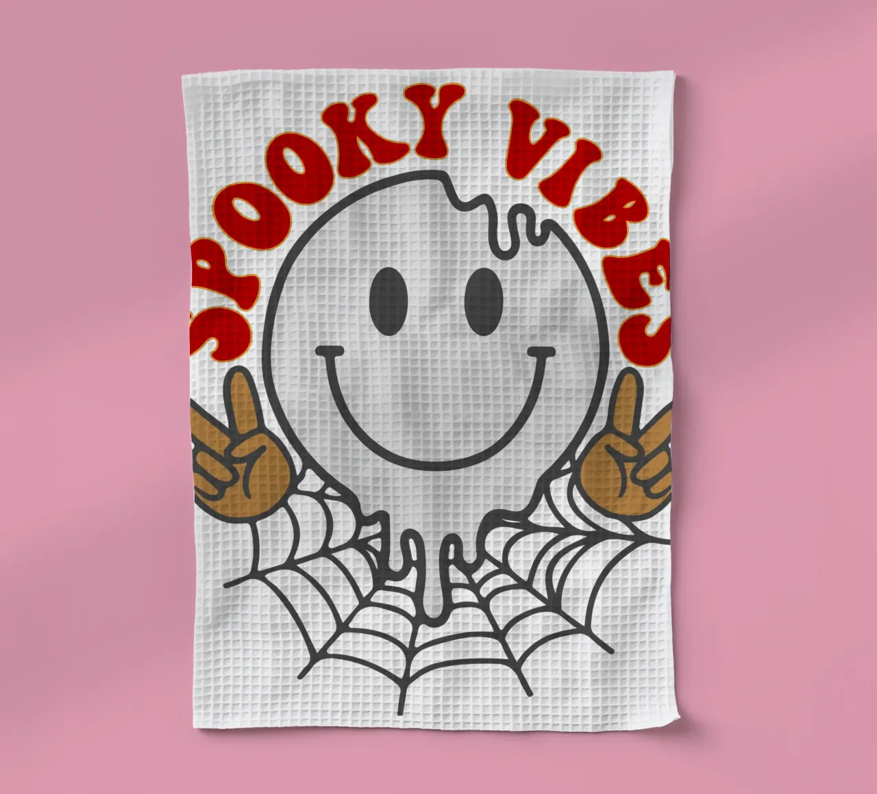 spooky vibes spider funny halloween tea towel by ersanim