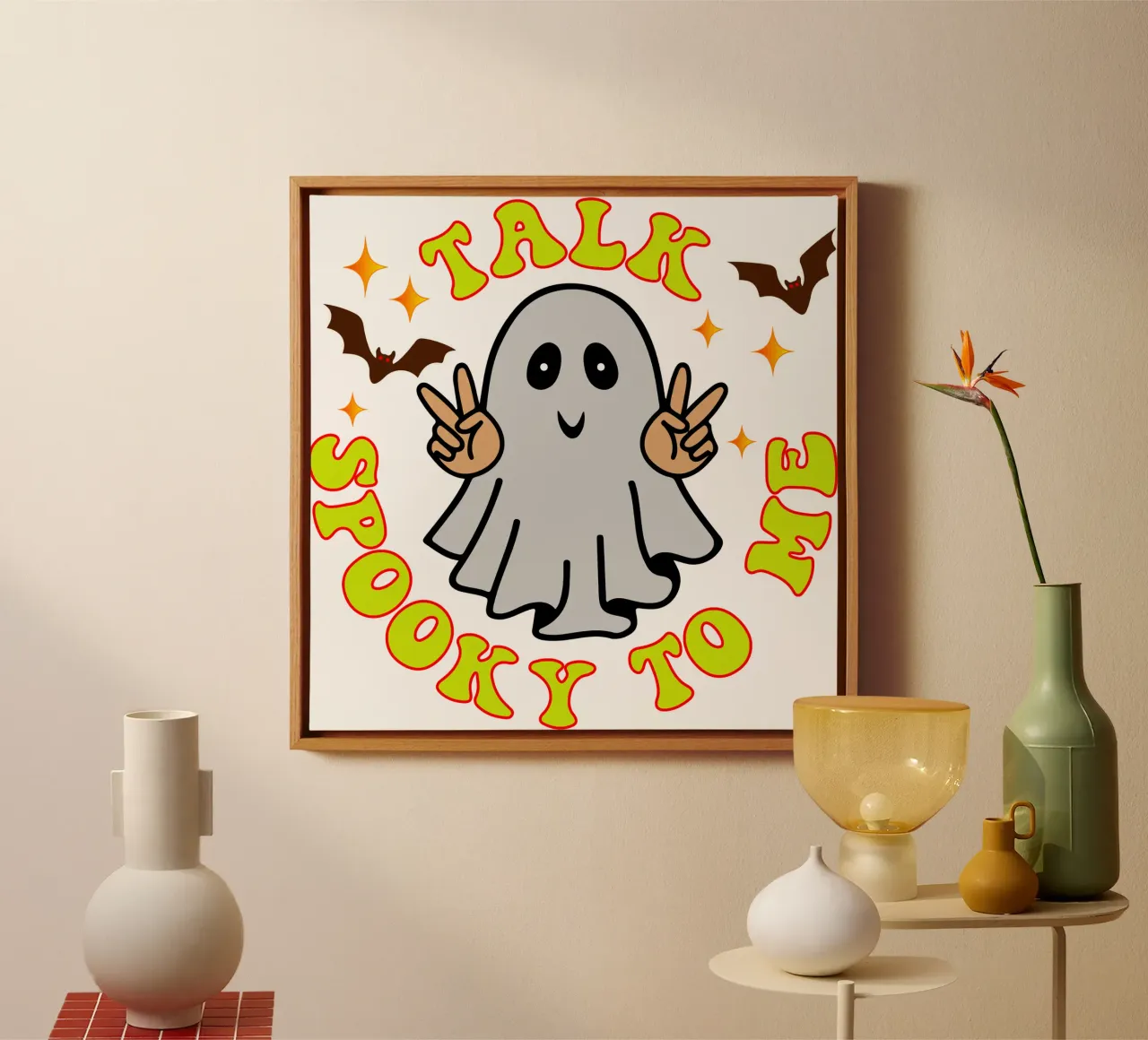 TALK SPOOKY TO ME GHOST AND BAT canvas by ersanim