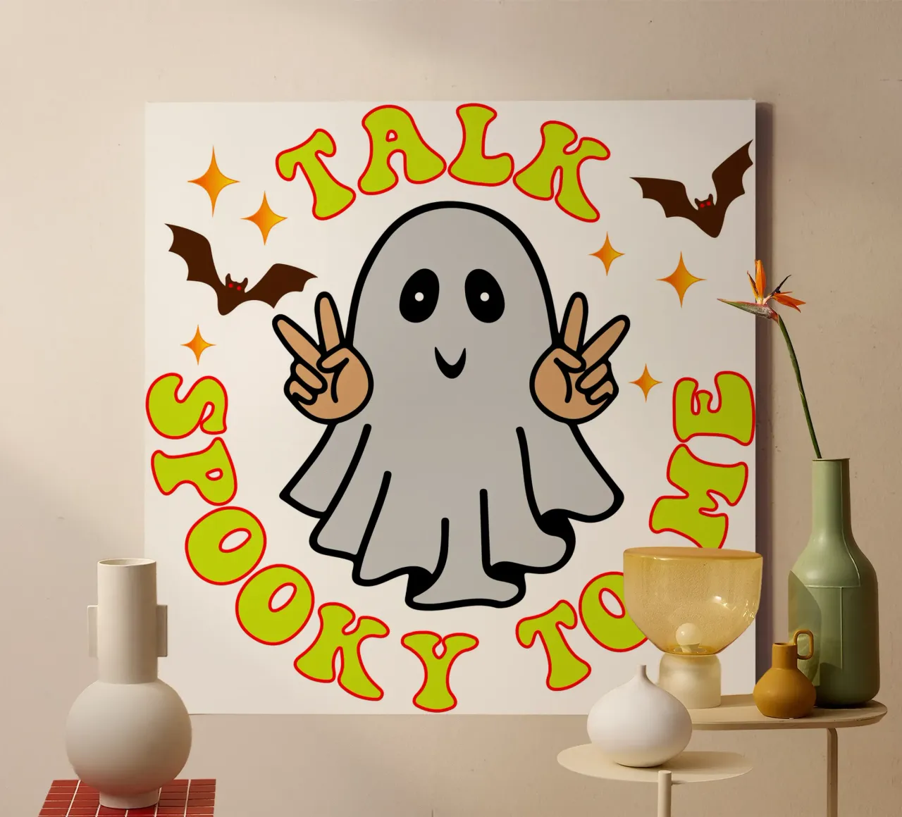 TALK SPOOKY TO ME GHOST AND BAT canvas by ersanim