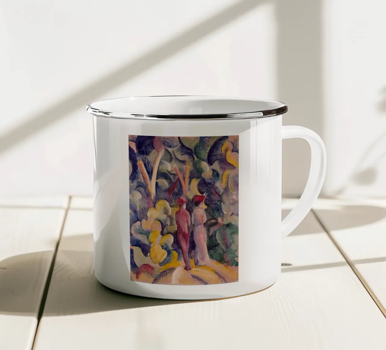 due persone in mezzo alla foresta tazza in smalto da telek store
