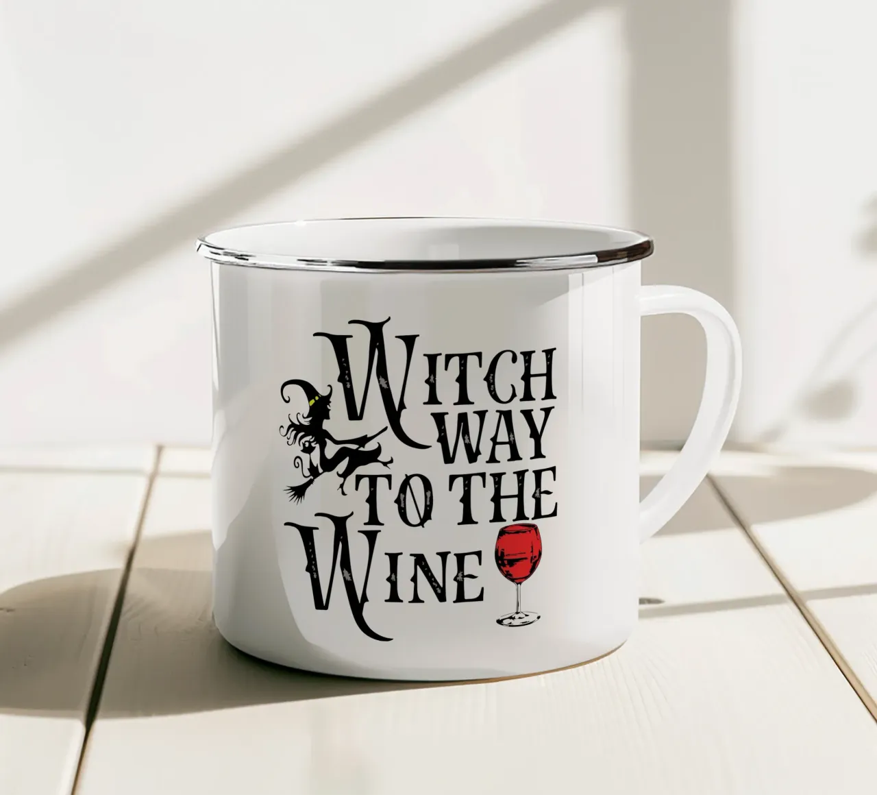 witch way to the wine funny halloween enamel mug by ersanim