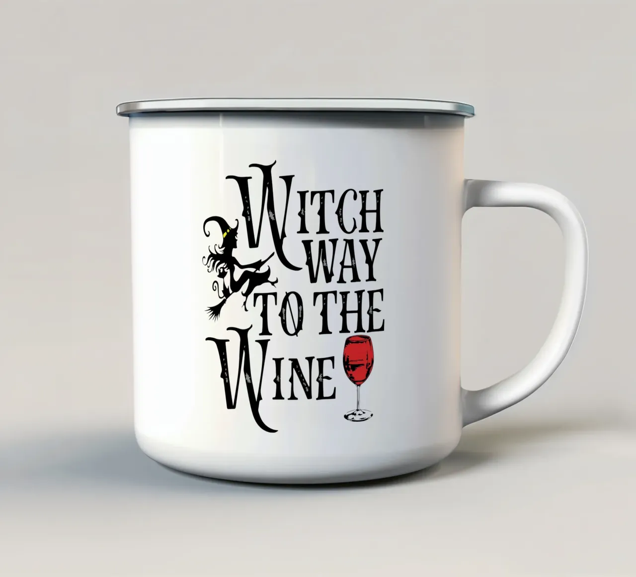 witch way to the wine funny halloween enamel mug by ersanim
