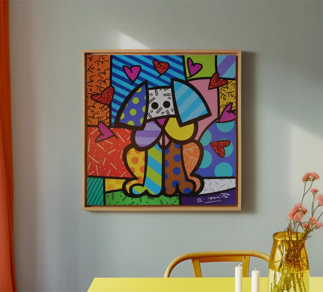 R Britto - Cute Dog tela con Cornice a cassetta da Algoritm