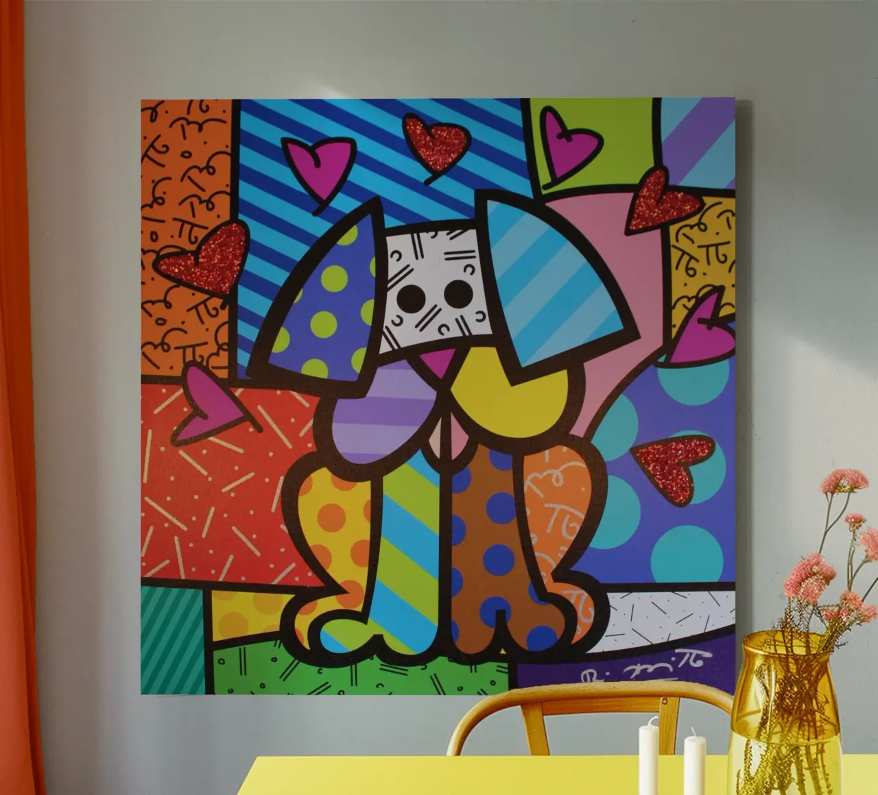 R Britto - Cute Dog tela con Cornice a cassetta da Algoritm