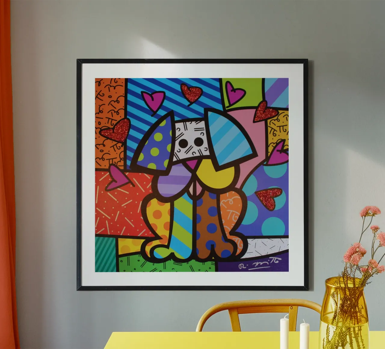 R Britto - Cute Dog poster con telaio in legno da Algoritm