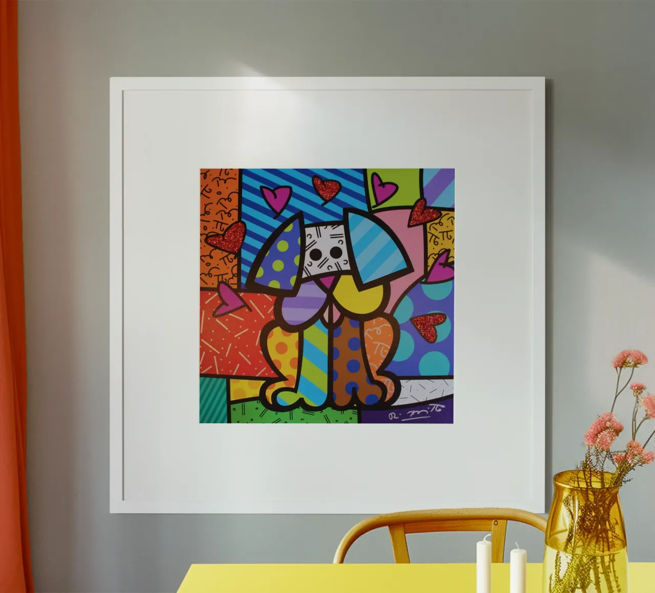 R Britto - Cute Dog poster con telaio in legno da Algoritm