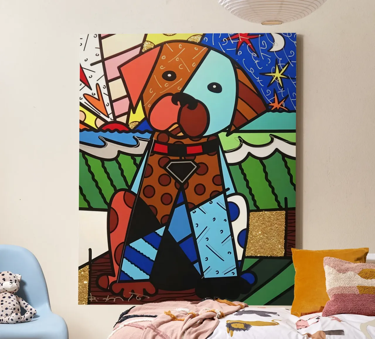 R Britto - Cute Dog tela con Cornice a cassetta da Algoritm