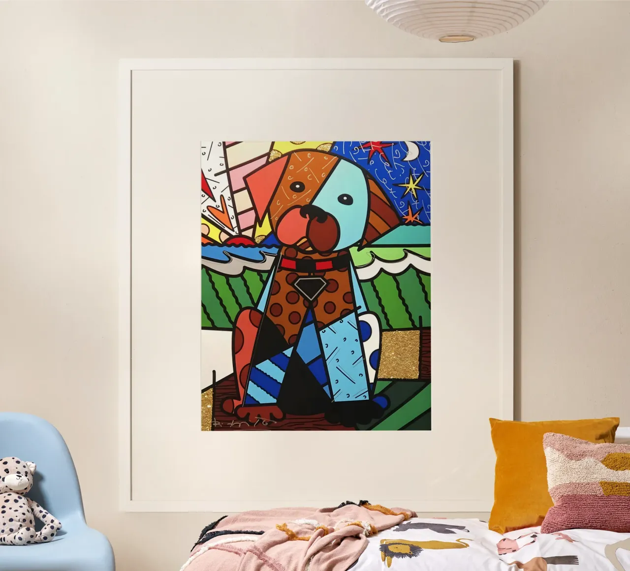 R Britto - Cute Dog poster con telaio in legno da Algoritm