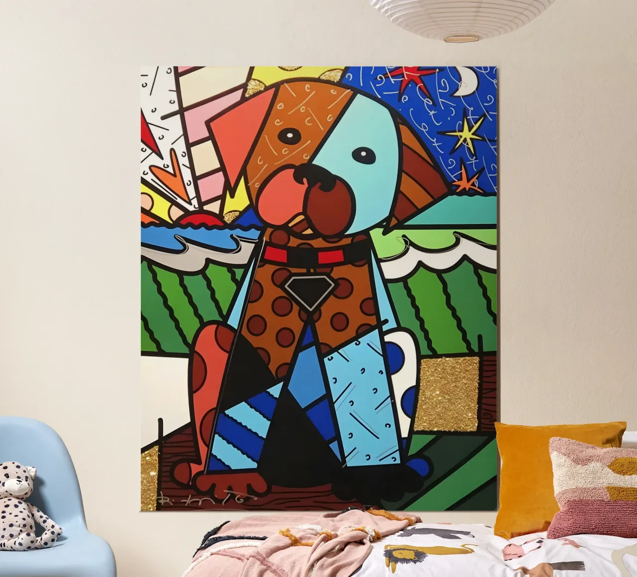 R Britto - Cute Dog poster con telaio in legno da Algoritm