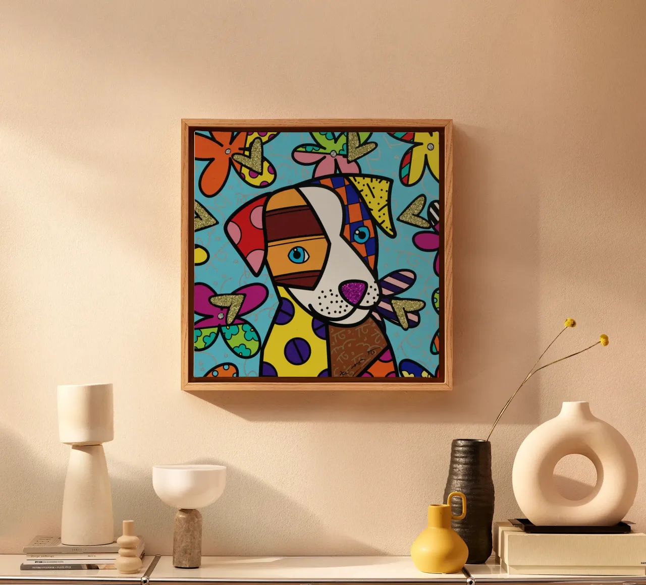 R Britto - Cute Dog tela con Cornice a cassetta da Algoritm