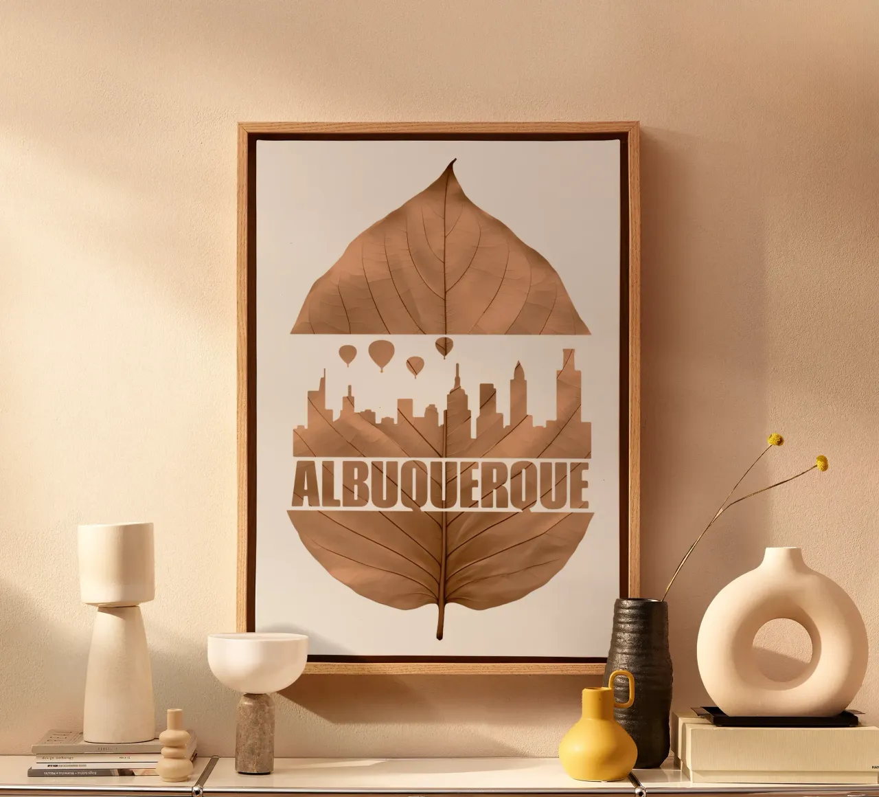 alburquerque city skyline leaf cutting ilustration tela con Cornice a cassetta da kahfiza