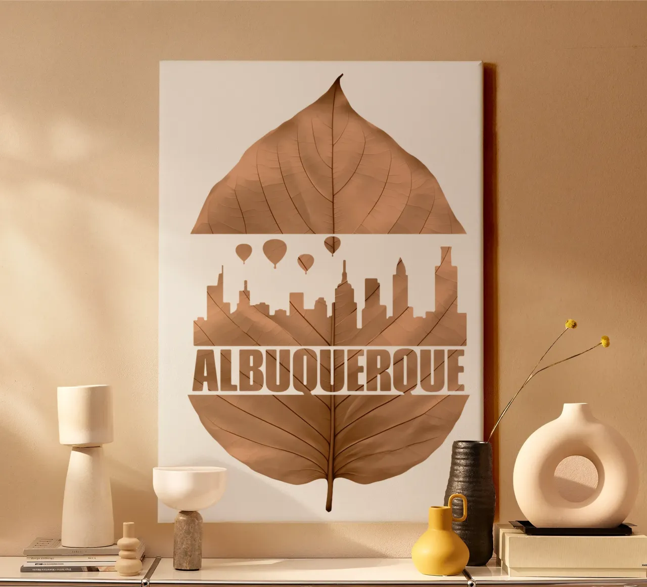 alburquerque city skyline leaf cutting ilustration tela con Cornice a cassetta da kahfiza