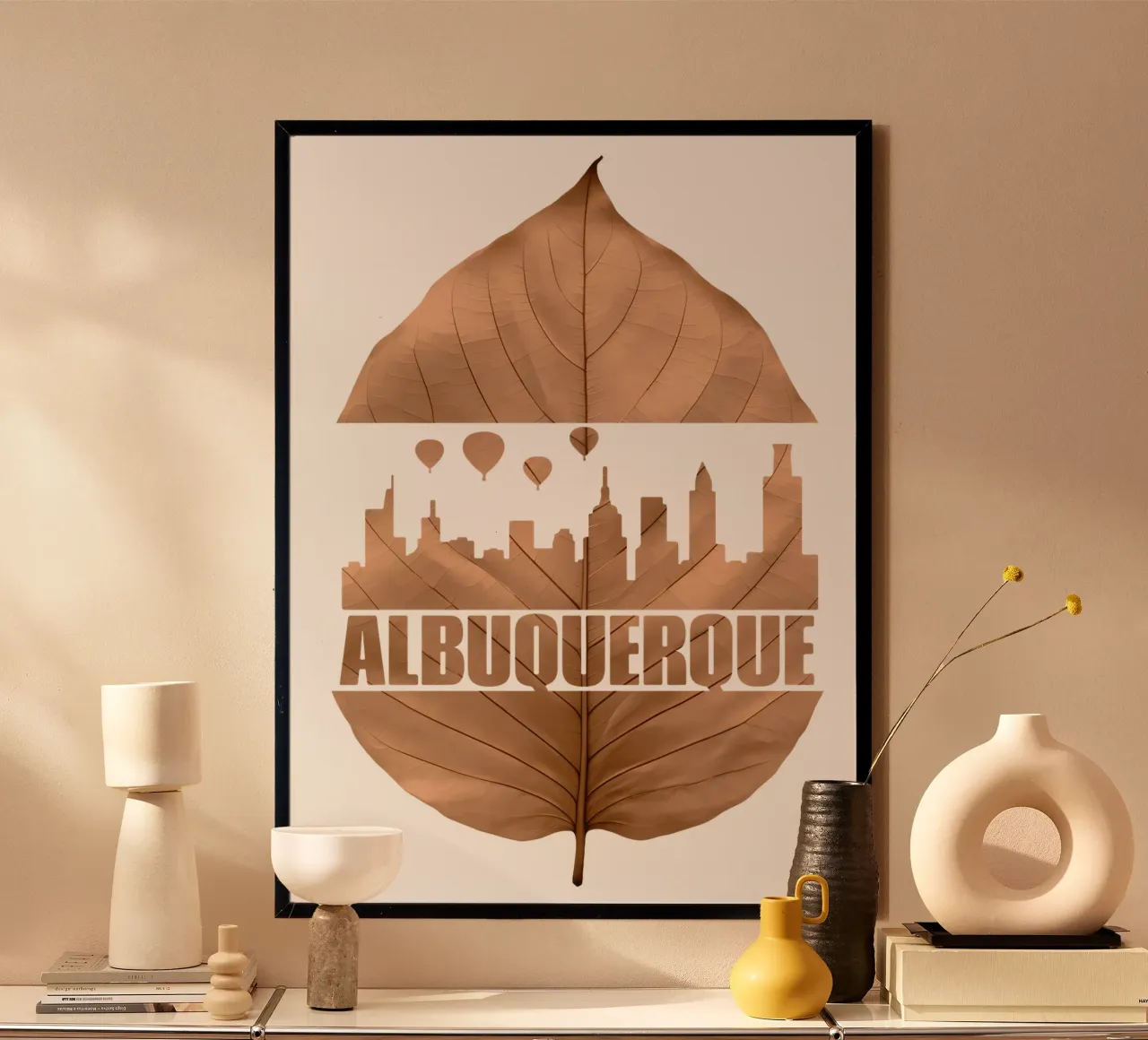 alburquerque city skyline leaf cutting ilustration poster da kahfiza