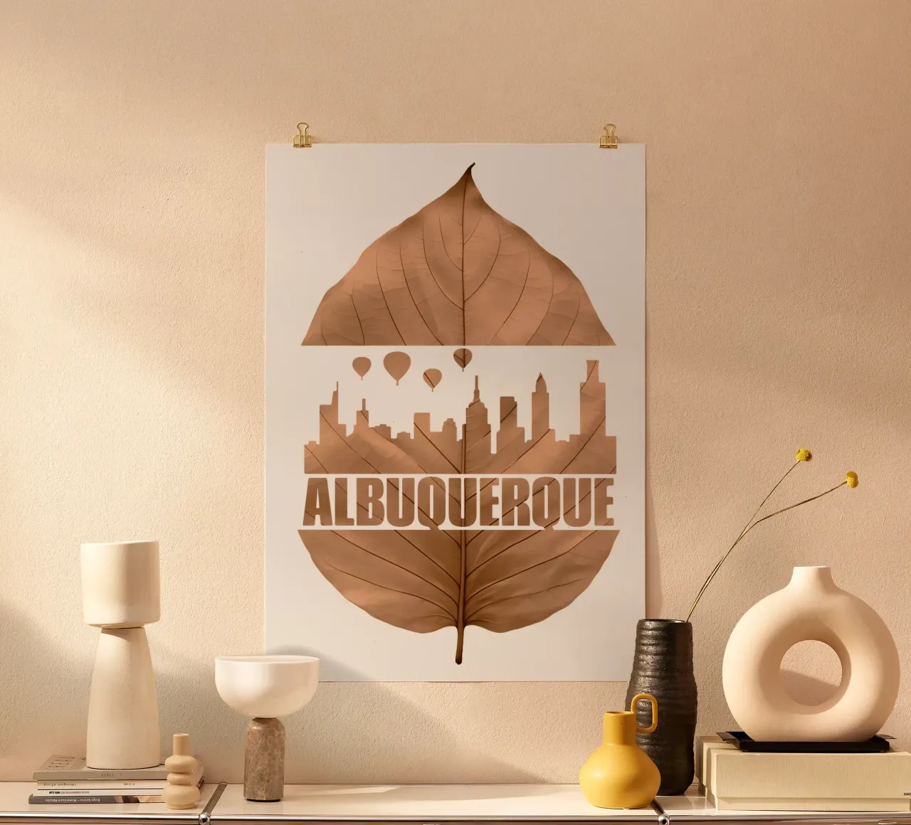 alburquerque city skyline leaf cutting ilustration poster da kahfiza