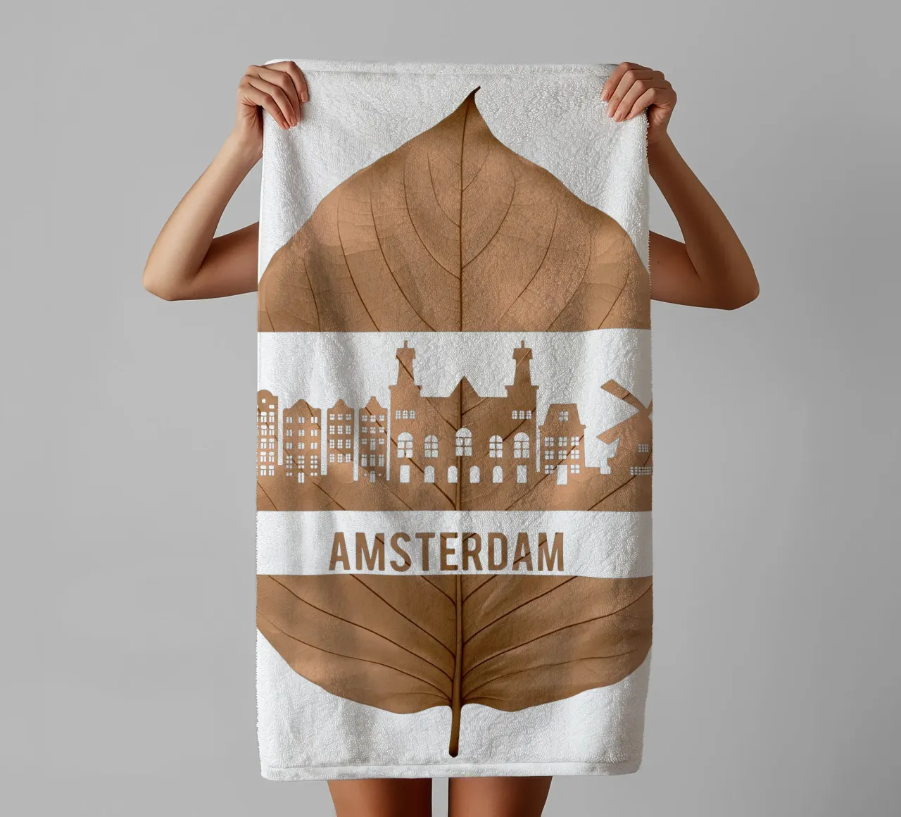 ilustrazione fogliare dello skyline della città di amsterdams asciugamano da bagno da kahfiza