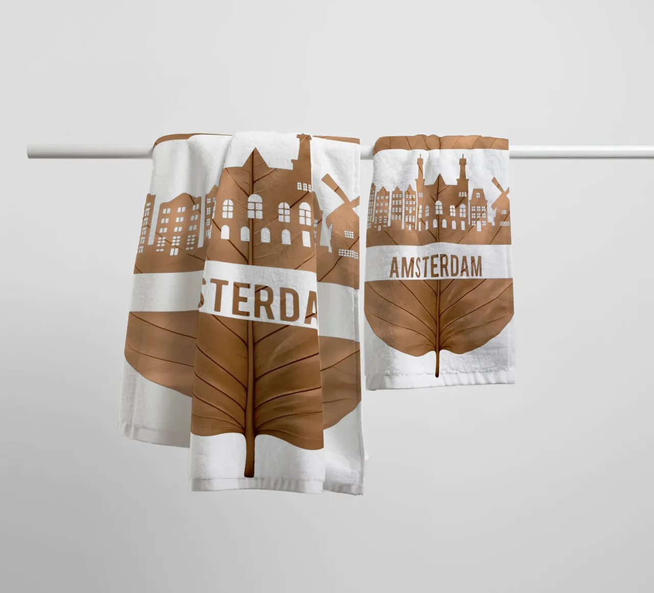 ilustrazione fogliare dello skyline della città di amsterdams asciugamano da bagno da kahfiza
