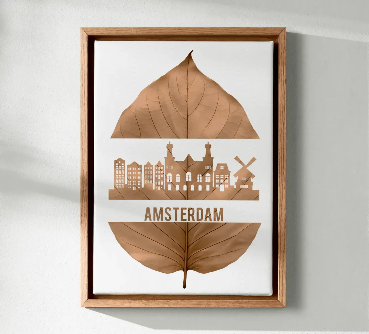 ilustrazione fogliare dello skyline della città di amsterdams tela con Cornice a cassetta da kahfiza