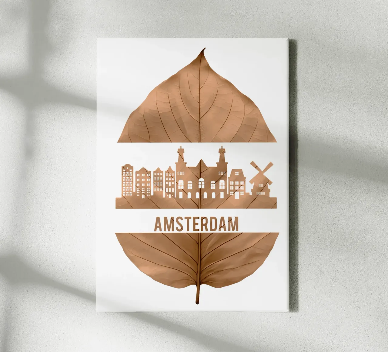 ilustrazione fogliare dello skyline della città di amsterdams tela con Cornice a cassetta da kahfiza