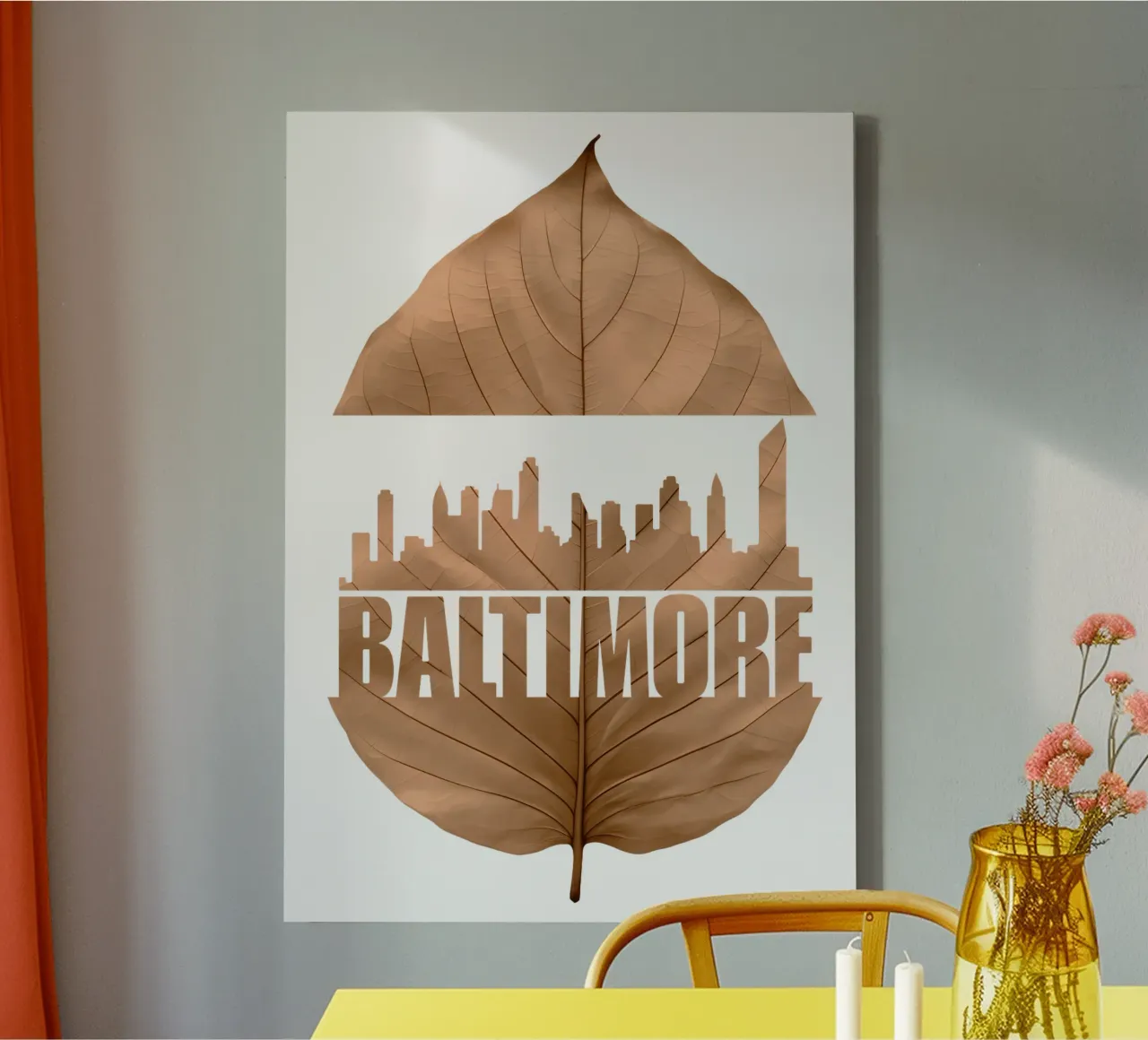 ilustrazione di taglio delle foglie dello skyline della città di Baltimora tela con Cornice a cassetta da kahfiza
