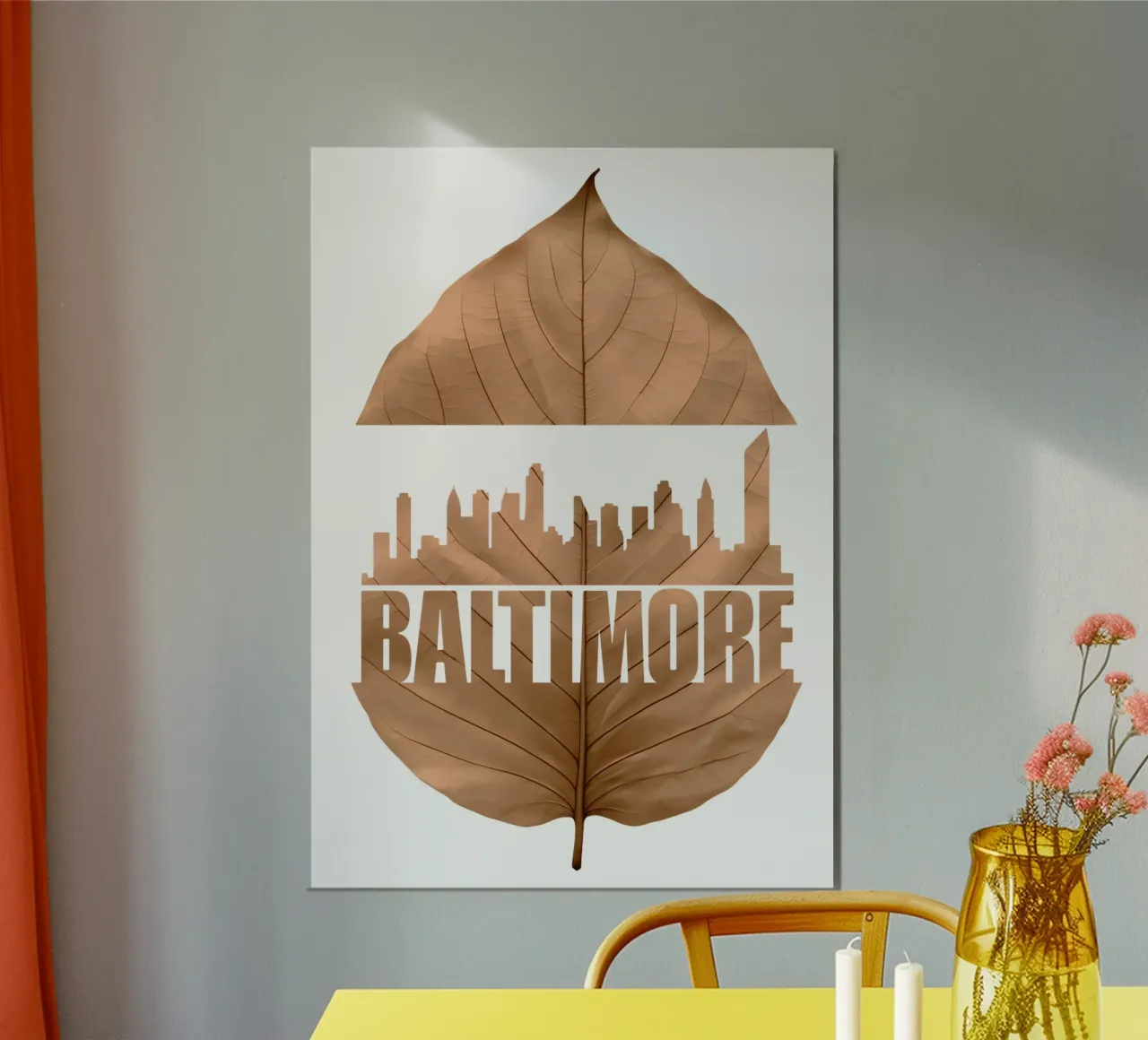 ilustrazione di taglio delle foglie dello skyline della città di Baltimora poster da kahfiza