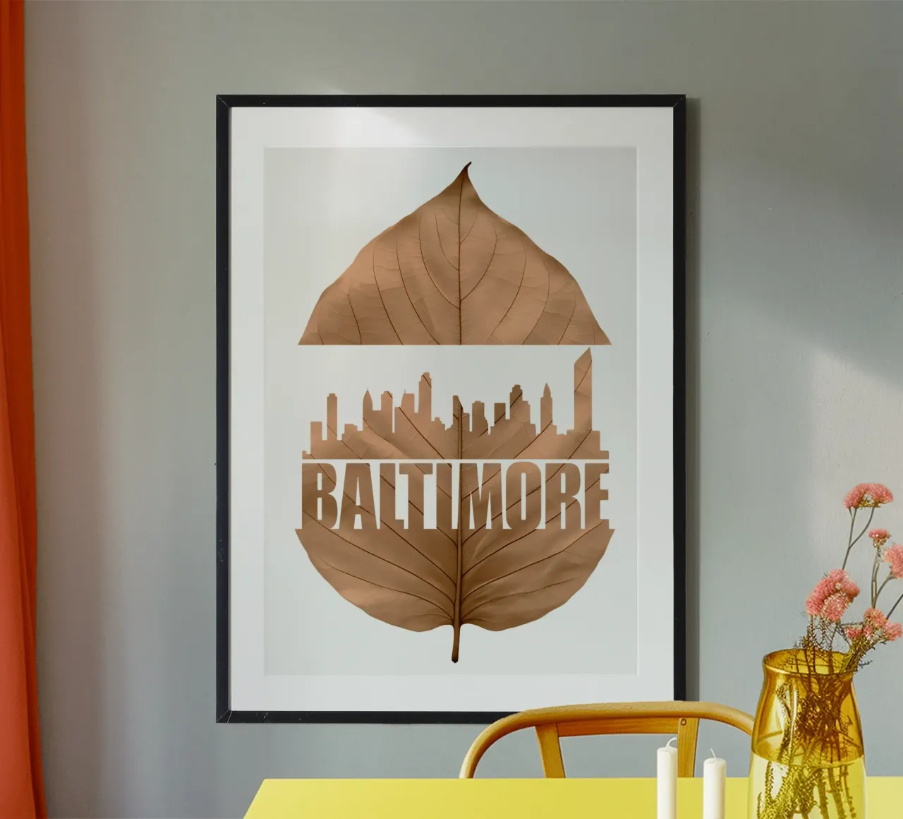 ilustrazione di taglio delle foglie dello skyline della città di Baltimora poster da kahfiza
