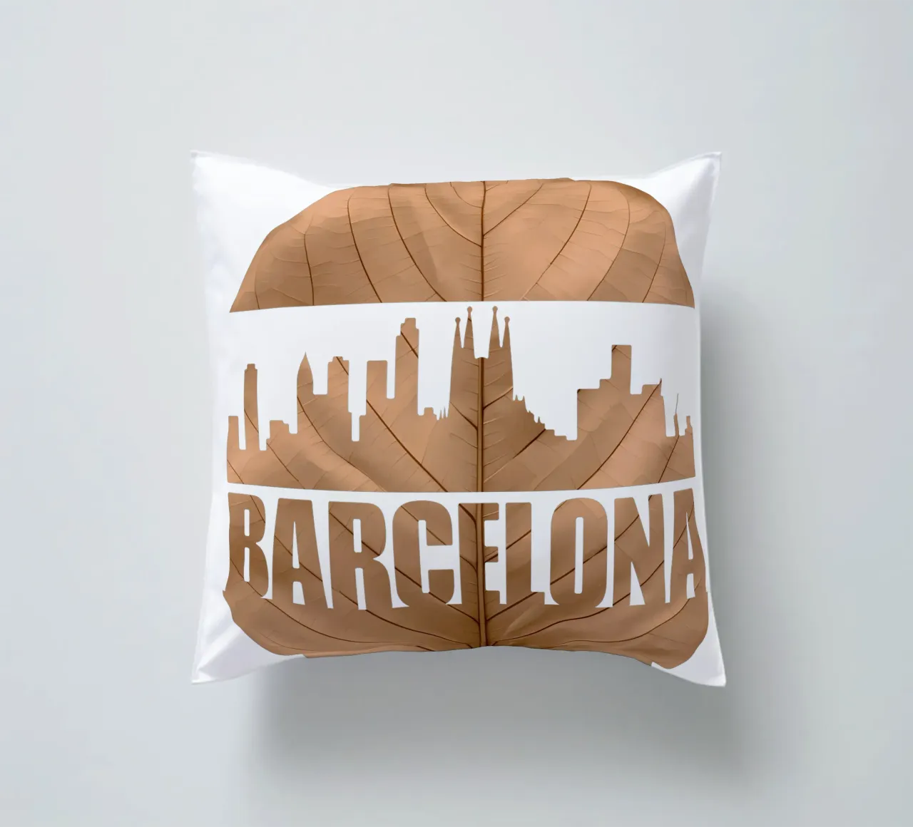 skyline della città di barcellona ilustrazione di taglio della foglia cuscino da kahfiza