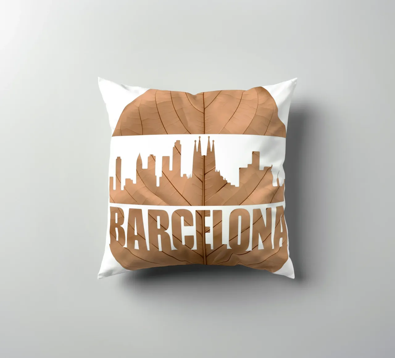 skyline della città di barcellona ilustrazione di taglio della foglia cuscino da kahfiza