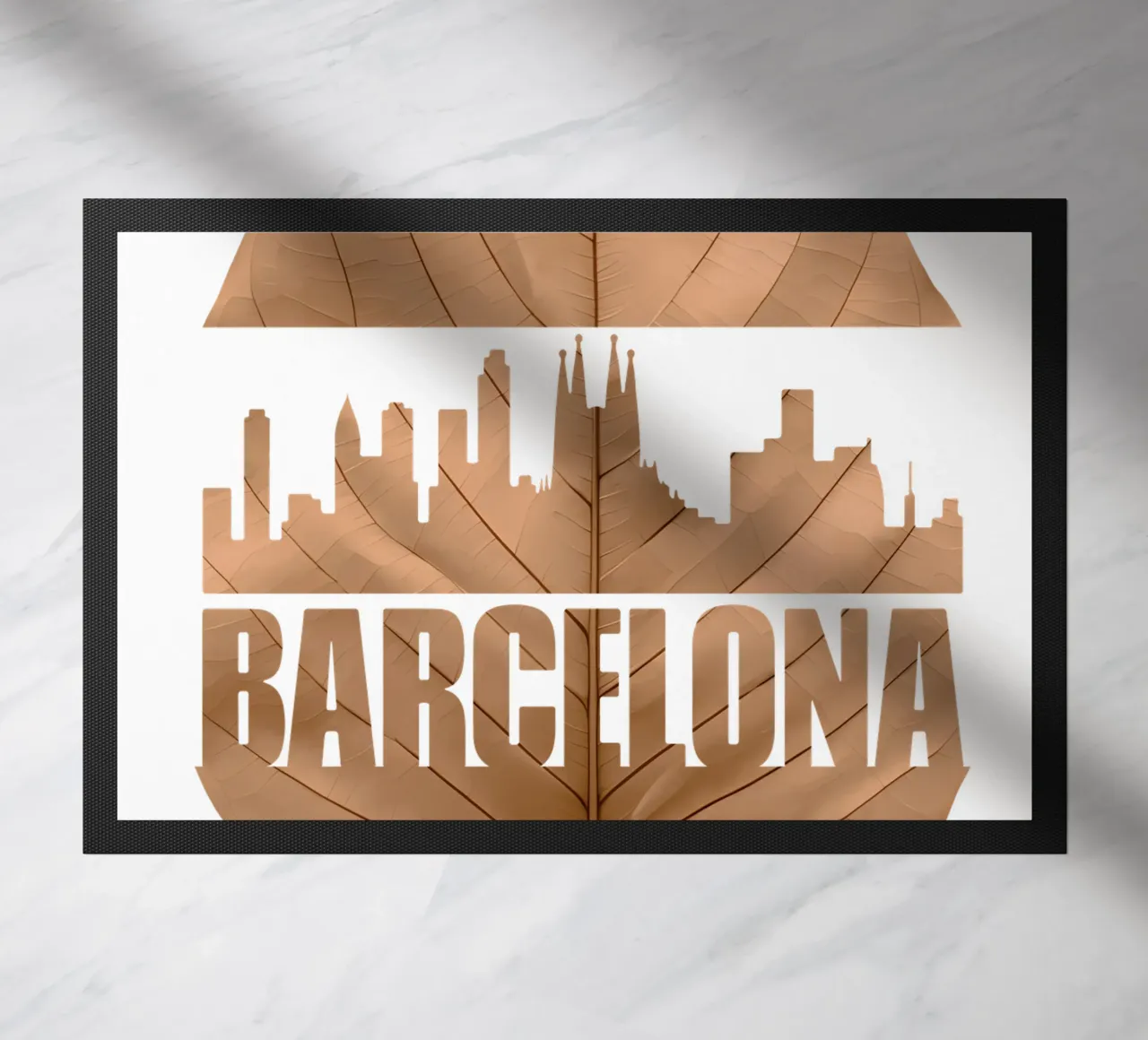 skyline della città di barcellona ilustrazione di taglio della foglia zerbino da kahfiza
