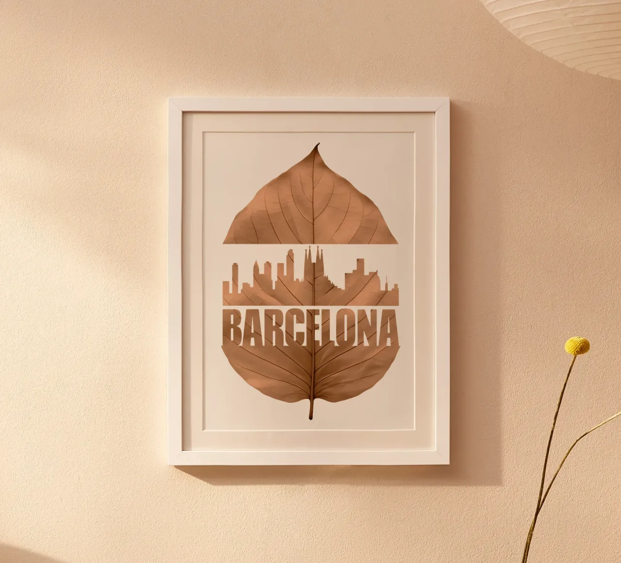 skyline della città di barcellona ilustrazione di taglio della foglia poster da kahfiza